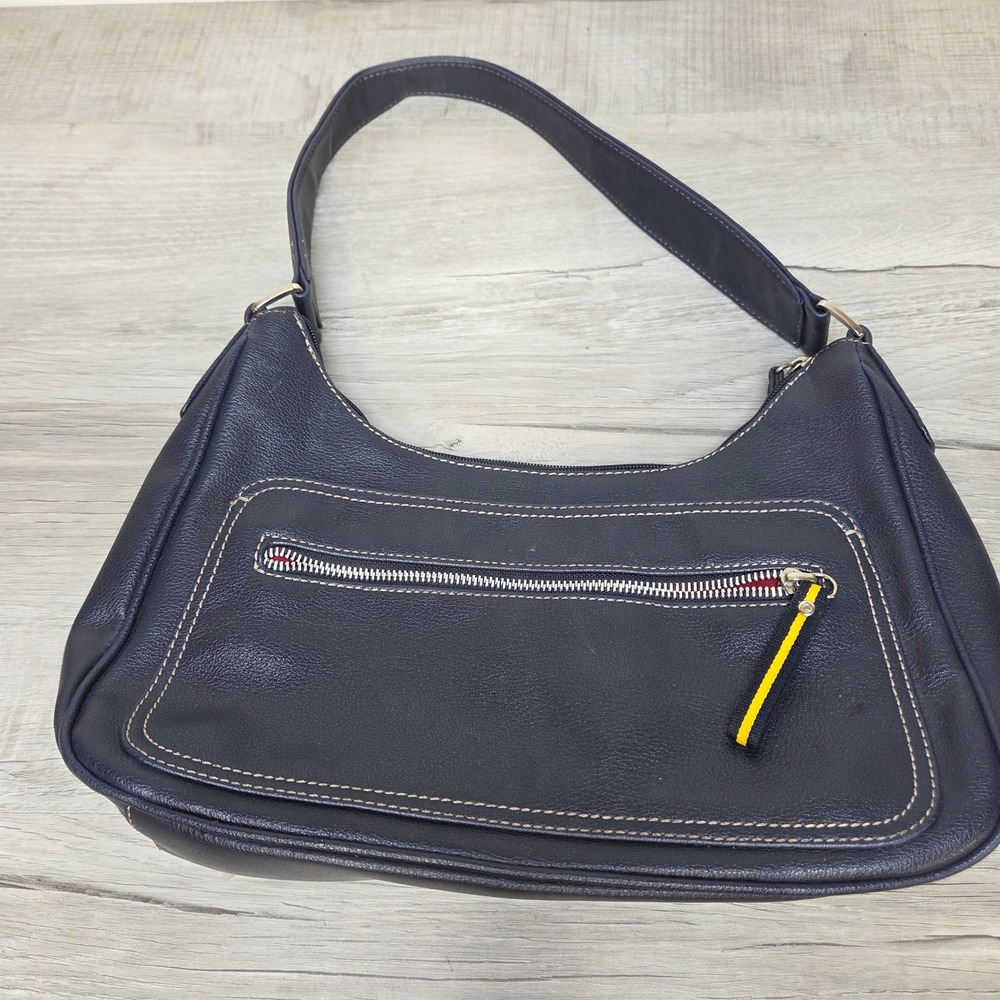 Liz Claiborne Navy Blue Faux Leather Hobo Shoulder Bag Red Lining